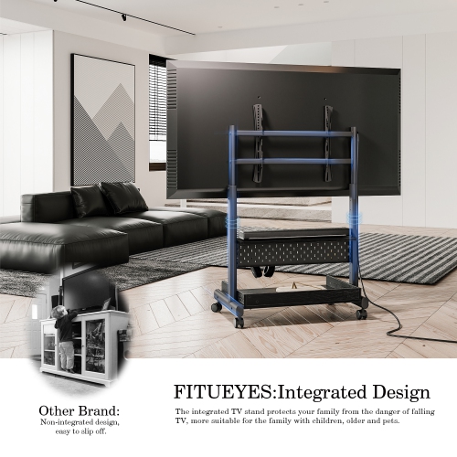 FITUEYES TV Stand with Wheels for 40 to 85 inch LED LCD Flat Screen, Max VESA 600x400mm, Holds Up to 132 lbs, Corner TV Stand Mount with Storage