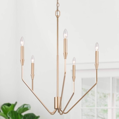 UOLFIN  Modern Candlestick Island Chandelier, 5-Light Transitional Chandelier Pendant Light for Kitchen Bedroom In Gold