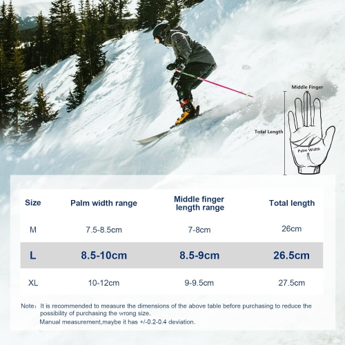 Winter Gloves Men, Touchscreen Thermal Gloves, Coldproof Water Resistant Gloves Ski Cycling Motorcycle Gloves for Skiing Snowboard Running, Large