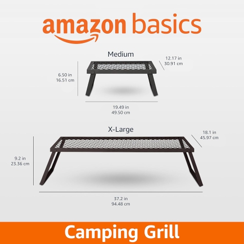 Medium Portable Folding Camping Grill Grate - 19.5 x 12.2 x 6.5 Inches, Black Steel