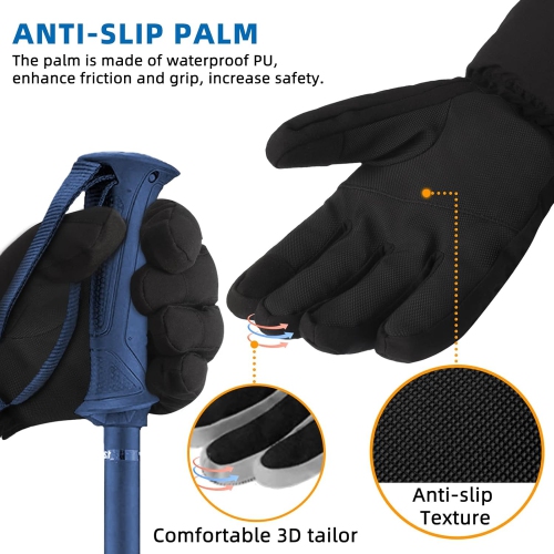 Gants de ski d'hiver pour Femme Homme , Gants de neige étanches pour écran tactile, Gants de planche à neige chauds pour le ski par temps froid, très