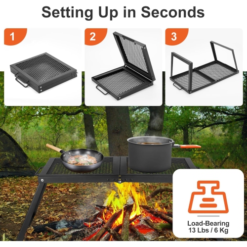 Foyer de camping pliable Campfire Grill, barrière en acier inoxydable 304, gril de camping portatif avec sac de transport pour le sac à dos extérieur