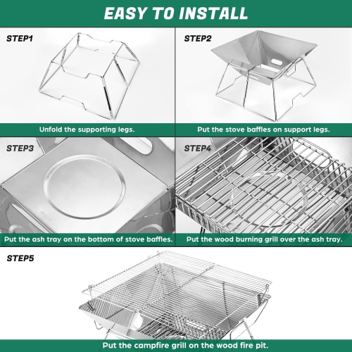 Collapsible Campfire Grill, 304 Stainless Steel Grill Gate, Portable Camping Grill with Carrying Bag for Outdoor Backpacking BBQ,17.1"x17.2"x12.2"