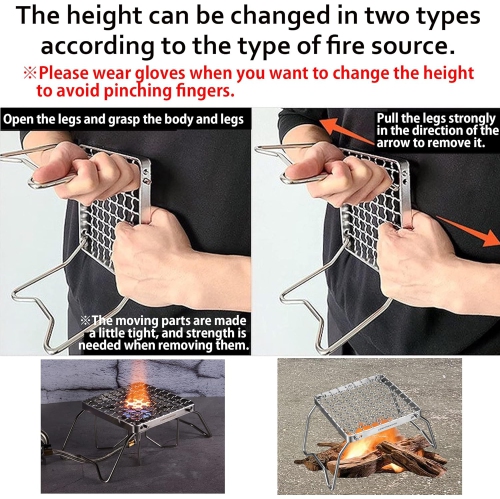 Portable Folding Camping Campfire Grill over Fire Split Stoves 304 Stainless Steel