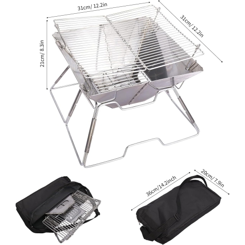 Outdoor Fire Pits, Small Portable Folding Campfire Grill, Wood Stove Burner with Carrying Bag for Outdoor Backpacking Hiking Garden BBQ