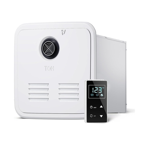 RV Tankless Water Heater Propane, MYACUC 55000 BTU RV On Demand Water Heater with Remote & 15" x 15" Door, Instant Camper Hot Water Heater for RV