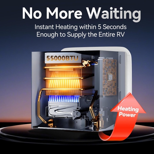 RV Tankless Water Heater Propane, MYACUC 55000 BTU RV On Demand Water Heater with Remote & 15" x 15" Door, Instant Camper Hot Water Heater for RV