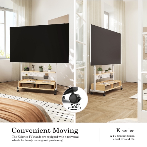 FITUEYES TV Stand with Storage and Wheels for 70 to 100 inch LED LCD Flat Screen, Floor TV Stand Mount Wooden with Peg Board & Cabinet Storage TV