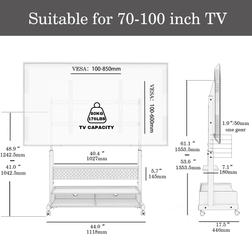 FITUEYES TV Stand with Storage and Wheels for 70 to 100 inch LED LCD Flat Screen, Floor TV Stand Mount Wooden with Peg Board & Cabinet Storage TV