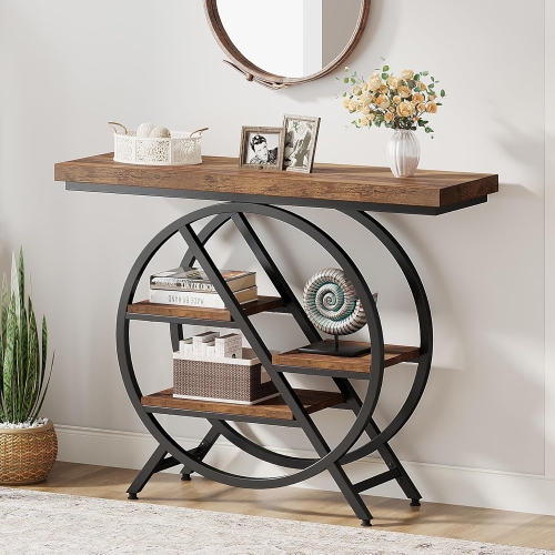 TRIBESIGNS  Console Table, 39.4-Inch Entryway Table With Thickened Tabletop, 4- Tier Industrial Narrow Hallway Sofa Table