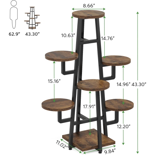 Tribesigns – Support intérieur à 7 niveaux pour plantes multiples, support en coin pour pots en bois