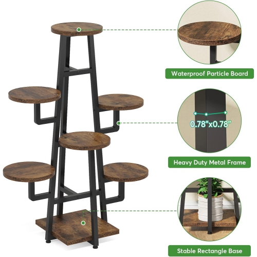 Tribesigns – Support intérieur à 7 niveaux pour plantes multiples, support en coin pour pots en bois