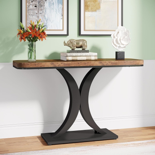 TRIBESIGNS  Industrial Console Table, 40 Inch Narrow Entryway Foyer Table With Geometric Metal Base