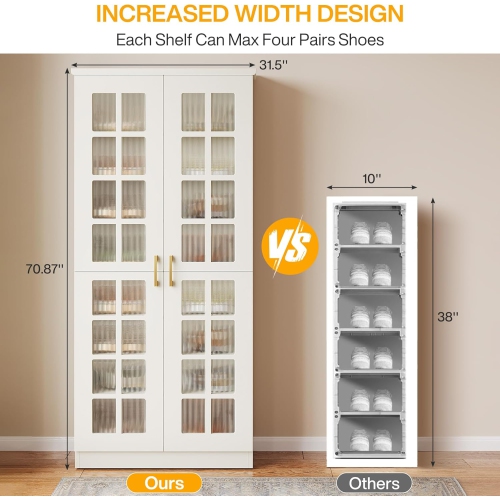 Armoire à chaussures haute de 71&nbsp;po avec portes de Tribesigns, armoire de rangement à chaussures à 8 niveaux avec tablettes réglables, armoire