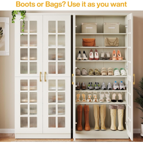 Armoire à chaussures haute de 71&nbsp;po avec portes de Tribesigns, armoire de rangement à chaussures à 8 niveaux avec tablettes réglables, armoire