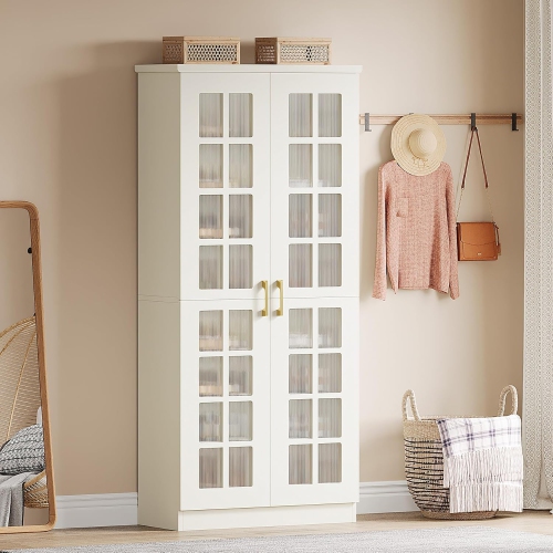 Armoire à chaussures haute de 71&nbsp;po avec portes de Tribesigns, armoire de rangement à chaussures à 8 niveaux avec tablettes réglables, armoire