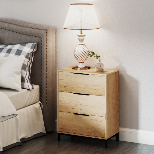 HOMCOM 3 Drawer Dresser for Bedroom, Tall Chest of Drawers, Storage Organizer Cabinet for Entryway, Hallway, Natural Wood Grain