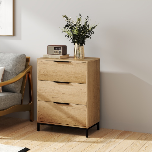 HOMCOM 3 Drawer Dresser for Bedroom, Tall Chest of Drawers, Storage Organizer Cabinet for Entryway, Hallway, Natural Wood Grain