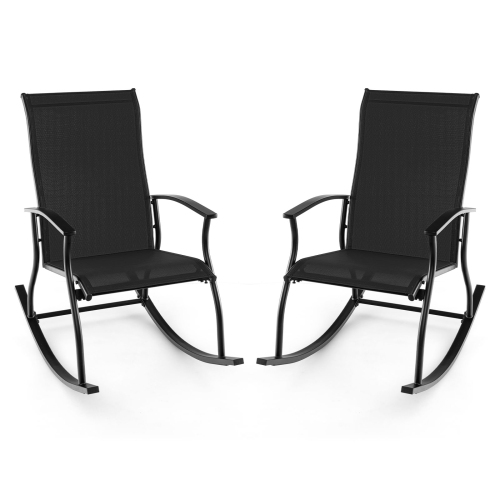 Chaises berçantes d'extérieur 2 PCS de Costway avec dossier perméable à l'air, motif de balancement lisse et sécuritaire, noir