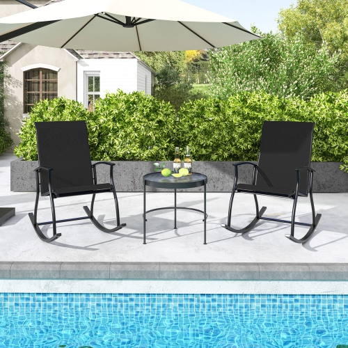 Chaises berçantes d'extérieur 2 PCS de Costway avec dossier perméable à l'air, motif de balancement lisse et sécuritaire, noir