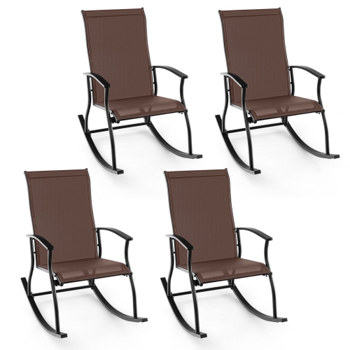 Costway 4 PCS Outdoor Rocking Chairs with Breathable Backrest Smooth Safe Rocking Design Brown