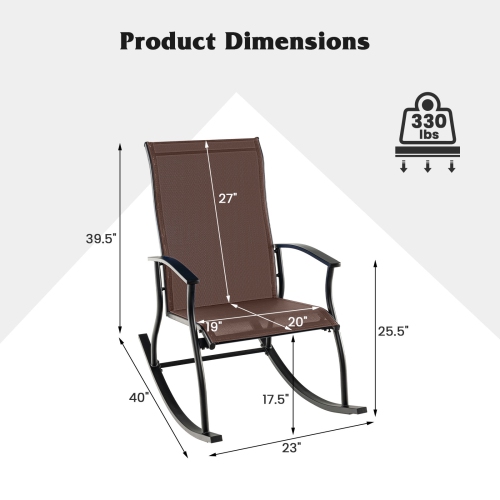 Costway 4 PCS Outdoor Rocking Chairs with Breathable Backrest Smooth Safe Rocking Design Brown
