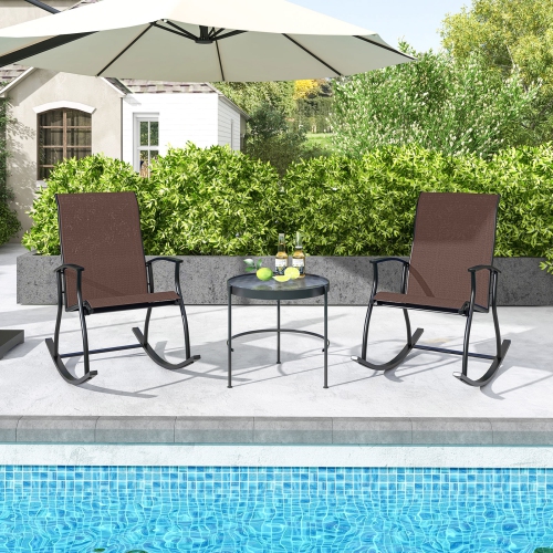 Costway 4 PCS Outdoor Rocking Chairs with Breathable Backrest Smooth Safe Rocking Design Brown