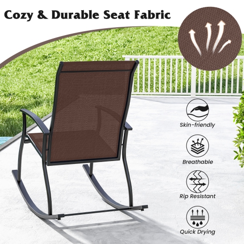 Costway 4 PCS Outdoor Rocking Chairs with Breathable Backrest Smooth Safe Rocking Design Brown