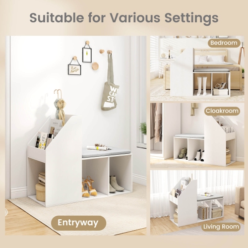 Costway Shoe Storage Bench with Removable Seat Cushion 3 Side Storage Compartments