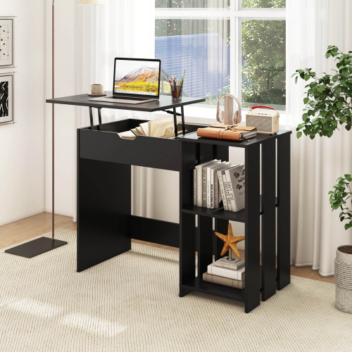 Costway Lift Top Computer Desk Standing Desk with Hidden Compartments & Storage Shelves