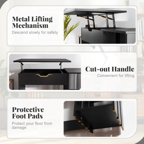 Costway Lift Top Computer Desk Standing Desk with Hidden Compartments & Storage Shelves