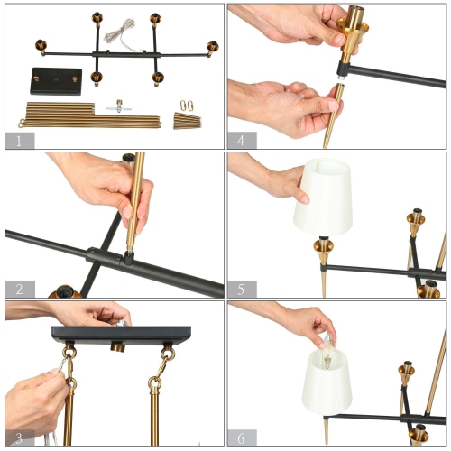 6 -Light Matte Brass Modern/contemporary For Use in Bedrooms, Dining Rooms, Foyers, Kitchens, Living Rooms Chandelier