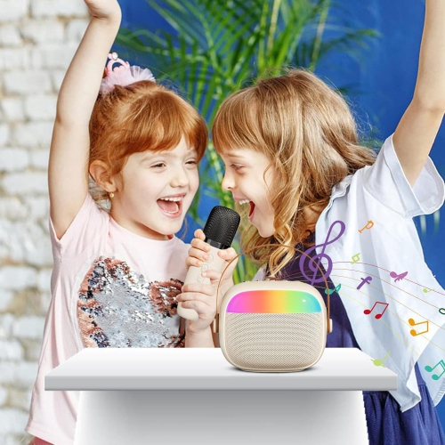 Mini Karaoke Machine for Kids Adults, Portable Karaoke Machine,Bluetooth Speaker with 2 Wireless Microphones and LED Lights, Birthday Gifts for Girls