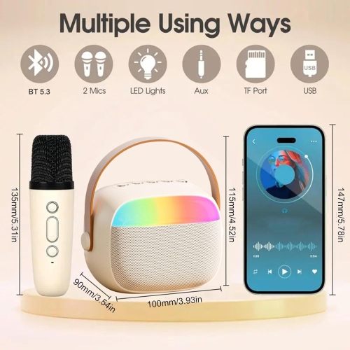 Mini Karaoke Machine for Kids Adults, Portable Karaoke Machine,Bluetooth Speaker with 2 Wireless Microphones and LED Lights, Birthday Gifts for Girls