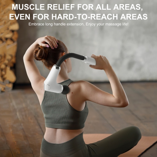 Massage Gun with U-Shaped Extension Handle, with 4 Heads, 6 Speed Levels, and Touchable LED Screen for Full Body Muscle Relief and Recovery