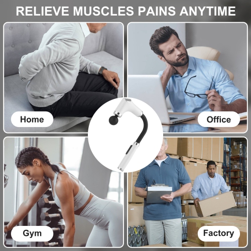 Massage Gun with U-Shaped Extension Handle, with 4 Heads, 6 Speed Levels, and Touchable LED Screen for Full Body Muscle Relief and Recovery