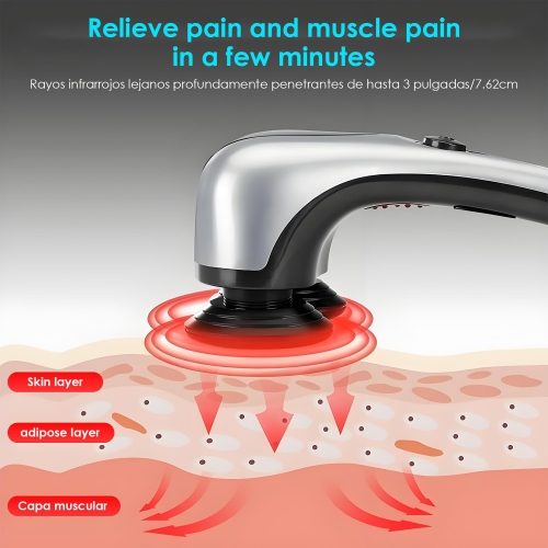 Double Head Impact Massager Handheld Back Massager with Heating Function for Neck Shoulders and Legs