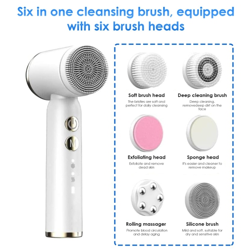 6 IN 1 Ultrasonic Facial Exfoliating Cleaner Facial Massager Face Scrubber Brush for Deep Cleaning, Gentle Exfoliating,Massaging