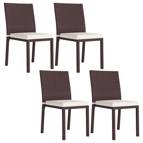Outsunny Patio Dining Chairs Set of 4, All Weather Wicker PE Rattan Armless Outdoor Chairs with Steel Frame for Garden, Backyard, Pool Side, Porch,