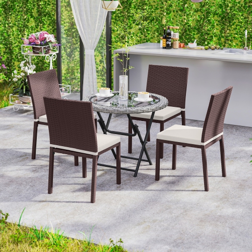 Outsunny Patio Dining Chairs Set of 4, All Weather Wicker PE Rattan Armless Outdoor Chairs with Steel Frame for Garden, Backyard, Pool Side, Porch,