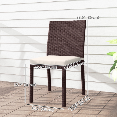 Outsunny Patio Dining Chairs Set of 4, All Weather Wicker PE Rattan Armless Outdoor Chairs with Steel Frame for Garden, Backyard, Pool Side, Porch,