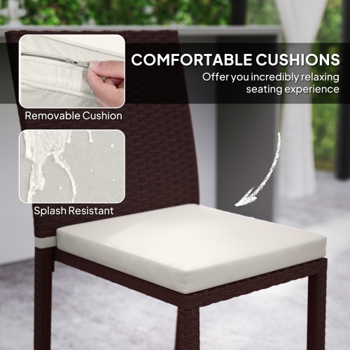 Outsunny Patio Dining Chairs Set of 4, All Weather Wicker PE Rattan Armless Outdoor Chairs with Steel Frame for Garden, Backyard, Pool Side, Porch,