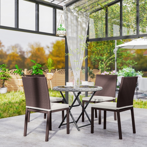 Outsunny Patio Dining Chairs Set of 4, All Weather Wicker PE Rattan Armless Outdoor Chairs with Steel Frame for Garden, Backyard, Pool Side, Porch,
