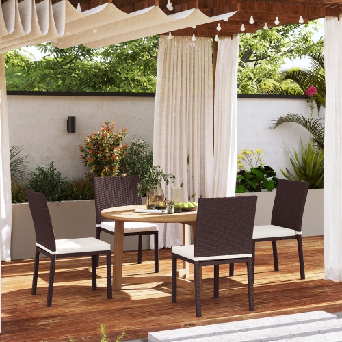 Outsunny Patio Dining Chairs Set of 4, All Weather Wicker PE Rattan Armless Outdoor Chairs with Steel Frame for Garden, Backyard, Pool Side, Porch,