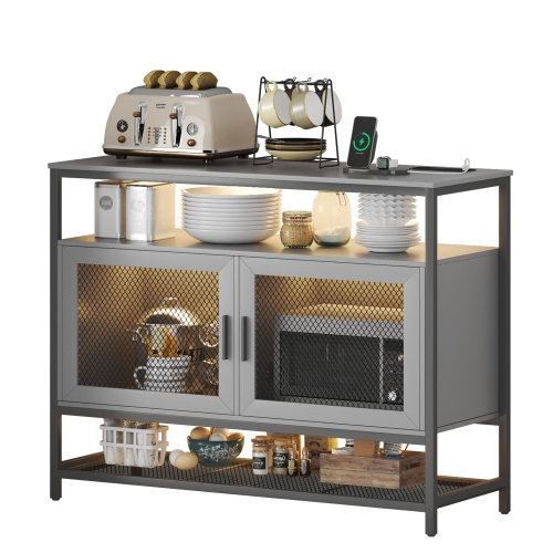 Vlsrka Sideboard Buffet Cabinet with Charging Station, Auto-Sensor 20 Color Lights Console Table with Storage,Touch Control Console Coffee Bar Table