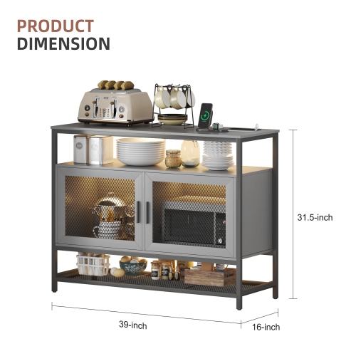 Vlsrka Sideboard Buffet Cabinet with Charging Station, Auto-Sensor 20 Color Lights Console Table with Storage,Touch Control Console Coffee Bar Table