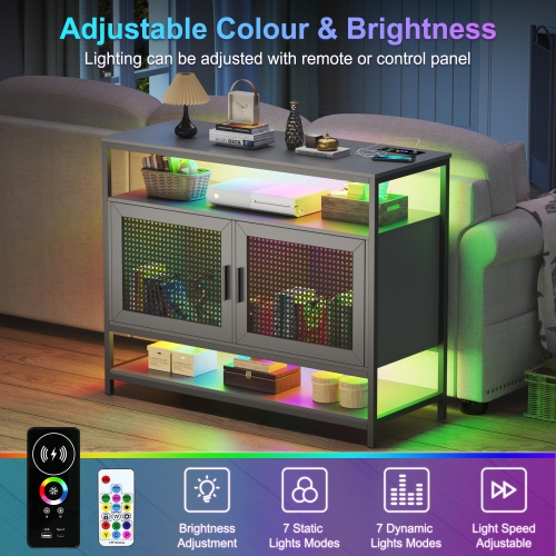 Vlsrka Sideboard Buffet Cabinet with Charging Station, Auto-Sensor 20 Color Lights Console Table with Storage,Touch Control Console Coffee Bar Table