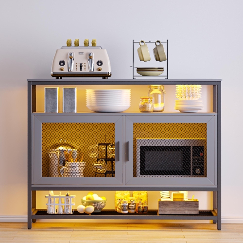 Vlsrka Sideboard Buffet Cabinet with Charging Station, Auto-Sensor 20 Color Lights Console Table with Storage,Touch Control Console Coffee Bar Table