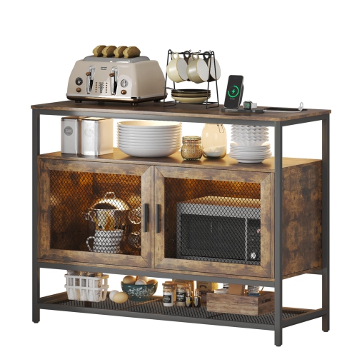 Vlsrka Sideboard Buffet Cabinet with Charging Station, Auto-Sensor 20 Color Lights Console Table with Storage,Touch Control Console Coffee Bar Table