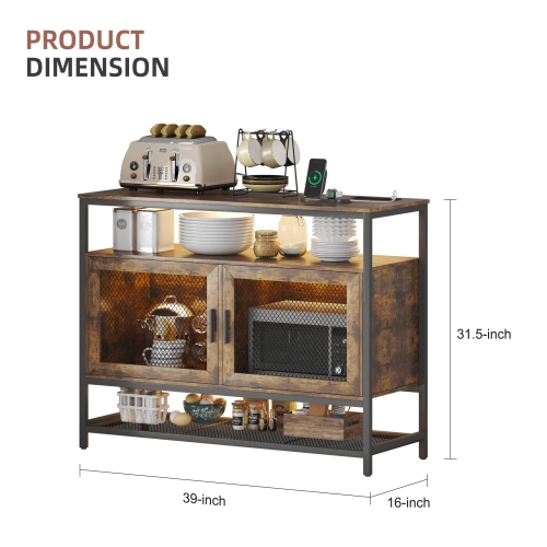 Vlsrka Sideboard Buffet Cabinet with Charging Station, Auto-Sensor 20 Color Lights Console Table with Storage,Touch Control Console Coffee Bar Table